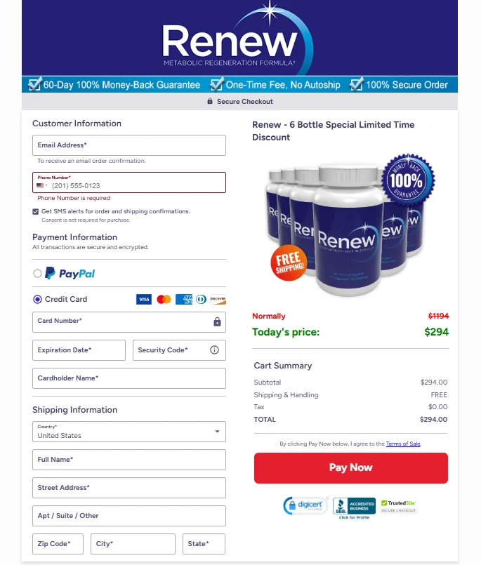 Renew Secured Order Page